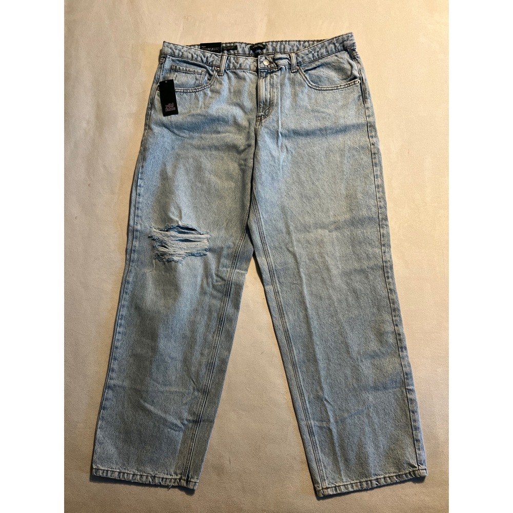 Wild Fable Womens 90s Relaxed Straight Mid-Rise Distressed Jeans Light Wash 16L